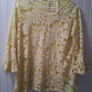 Yellow Floral Lace Blouse Sz M